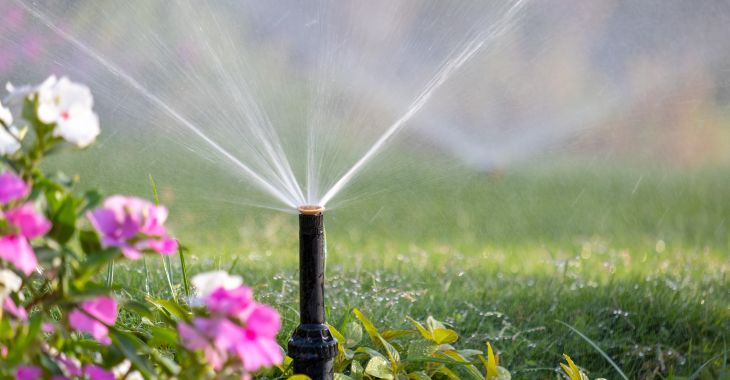 lawn sprinklers watering grass